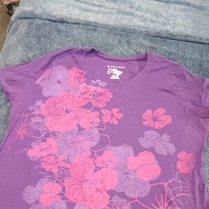 Just My Size Purple Graphic Tee with White Butterfly Print
